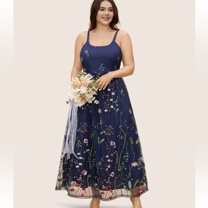 BloomChic Plus Size XL U Neck Floral Embroidered Mesh Cami Dress us14-16